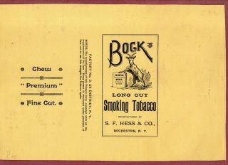 Rare Very Old Cigarette Tobacco Label Hess & Co Rochester N.  Y.  Bock 904