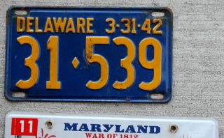 1942 Orange On Blue Delaware License Plate
