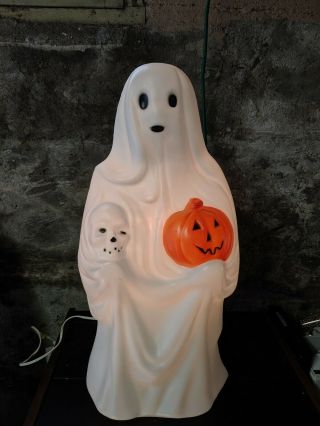 Vintage 23 " Empire Halloween Ghost Blow Mold Lighted Skull & Pumpkin Yard Decor