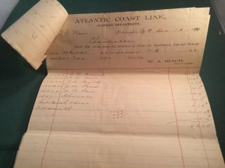 Atlantic Coast Line Railroad 1899 Documents From Auditing Dep 