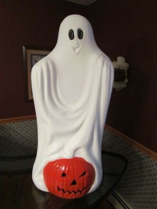 Ghost Pumpkin Blow Mold Halloween Hard Plastic Lights Cord 33 " Tpi Hangs Stands