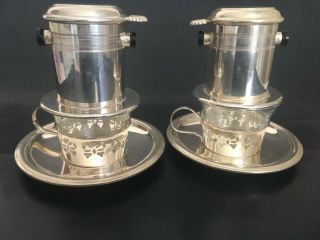2 French Antique Drip Coffee Filters w/Cups & Saucers – 1900’s 3