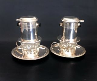 2 French Antique Drip Coffee Filters w/Cups & Saucers – 1900’s 4