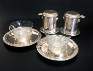 2 French Antique Drip Coffee Filters w/Cups & Saucers – 1900’s 6