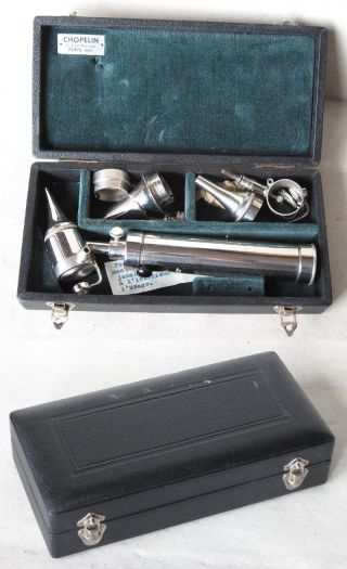 Old French Orl Medical Instrument Ophtalmoscope Otoscope / Chopelin Paris / Box