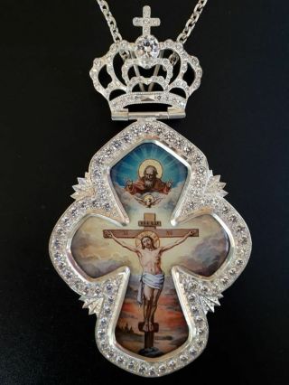 Orthodox Pectoral Cross With Painting Plated Engolpion Enamel Clergy Brass