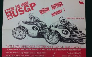 Vintage - 1965 Aca - 2nd Annual Usgp - Road Racing Poster - Willow Springs