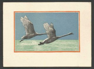 H43 - Flying Geese - Artist Signed - 1937 - Vintage Folding Xmas Card