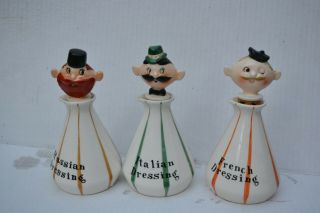 Three 1959 Holt Howard Pixieware Russian,  Italian And French Vinegar Bottles