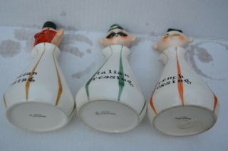 Three 1959 HOLT HOWARD Pixieware Russian,  Italian and French Vinegar bottles 4