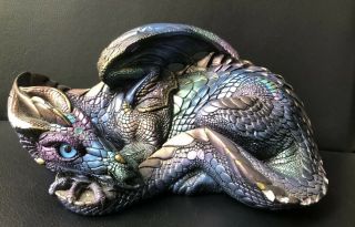 Windstone Editions 9 " Long Peacock Mother Dragon Pena Purple/blue 1985
