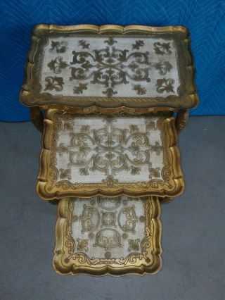 Mid Century Florence Italy Nesting Tables (3) Cream And Gold
