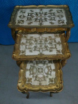 Mid Century Florence Italy Nesting Tables (3) Cream and Gold 4