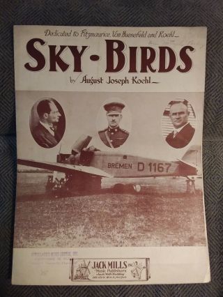 Sky Birds 1928 Bremen D - 1167 Fitzmaurice Von Huenefeld Koehl Photo Sheet Music