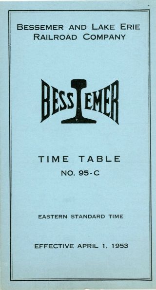 Orig Vintage,  Bessemer & Lake Erie Rr,  Sys Passenger Time Table April 1,  1953