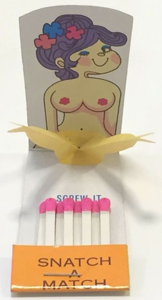 Vintage Naughty Gag Novelty Matchbook Nude Girlie Cartoon Matches Snatch A Match