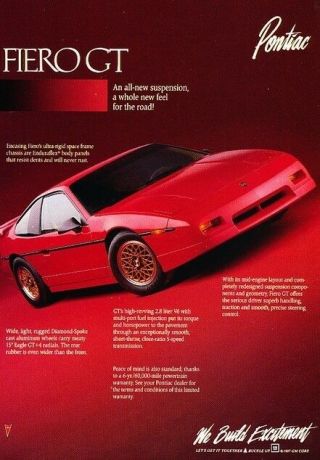1988 Pontiac Fiero Gt Advertisement Print Art Car Ad J577