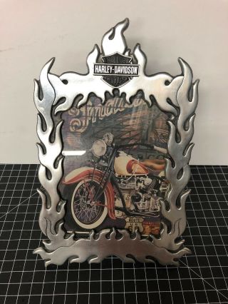 Vintage Licensed Harley Davidson Metal Flame Picture Frame For 5x7 Photo