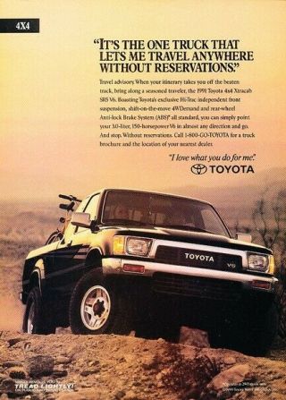 1991 Toyota 4x4 Pickup Truck Advertisement Print Art Car Ad J243