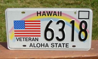 Hawaii Aloha State License Plate Veteran Military 3,  Plates 6318