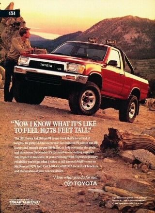 1991 Toyota 4x4 Truck Pickup V6 Advertisement Print Art Car Ad J243