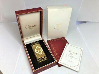 Rare Auth CARTIER x ROY KING K18 Gold Plated Lacquer Etched Lighter Dark Gold 12