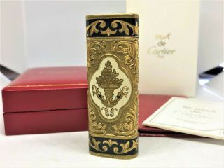 Rare Auth Cartier X Roy King K18 Gold Plated Lacquer Etched Lighter Dark Gold