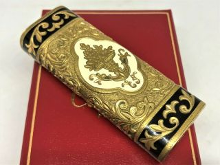 Rare Auth CARTIER x ROY KING K18 Gold Plated Lacquer Etched Lighter Dark Gold 2