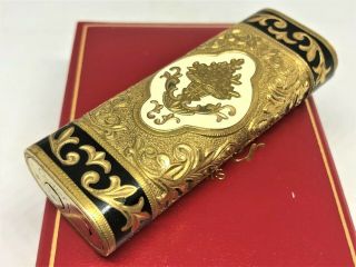 Rare Auth CARTIER x ROY KING K18 Gold Plated Lacquer Etched Lighter Dark Gold 3