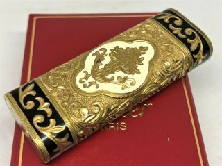 Rare Auth CARTIER x ROY KING K18 Gold Plated Lacquer Etched Lighter Dark Gold 4
