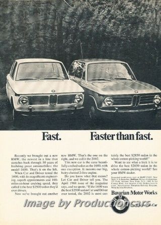 1968 Bmw 1600 2002 - Faster Fast - Advertisement Print Art Car Ad J706