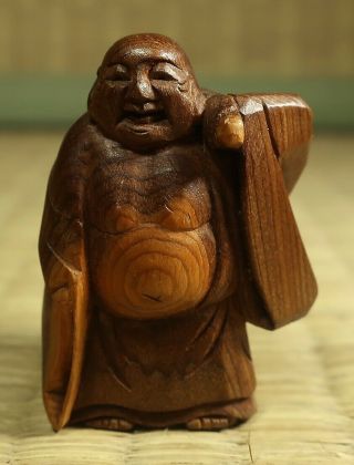 Small Wooden Netsuke Type Buddha Figure / Japanese / Vintage
