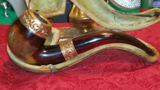 Very Hard To Find,  1920s Wdc Meerschaum Pipe With Gold Trim,  Orig Case