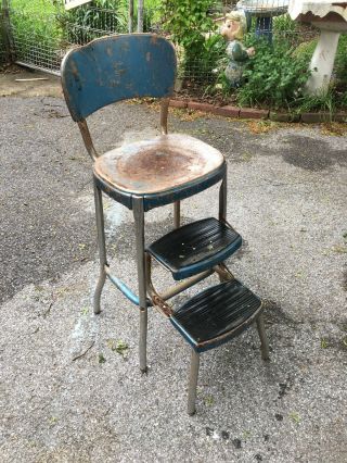 Vtg Mid - Cent Rustic Chair Step Stool Kitchen Bathroom Seat Garden Cosco