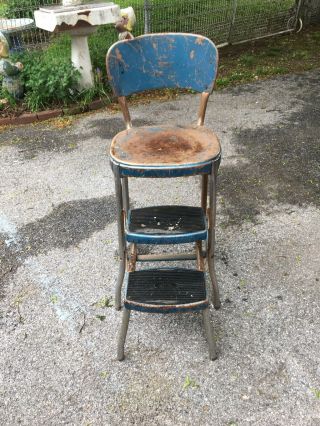 Vtg Mid - cent rustic chair Step Stool Kitchen bathroom seat Garden Cosco 3