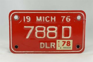 1978 Michigan Dealer Motorcycle License Plate -