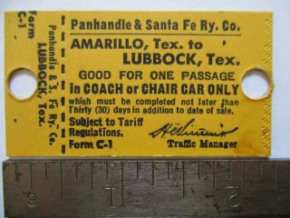 Vintage P&sf Panhandle & Santa Fe Railway Amarillo Texas To Lubbock Tx Rr Ticket