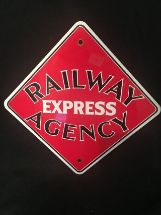 Vintage Railway Express Agency Porcelain Metal Sign Railroad Train Item As Found
