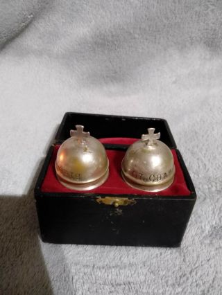 Vintage Rare Catholic Sacristy Holy Oil Stock Complete Set Fitted Case Relic