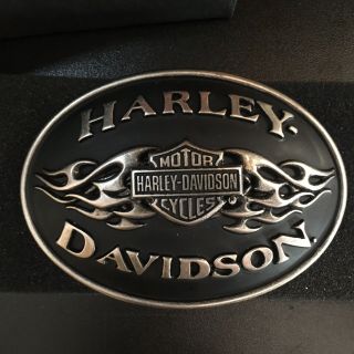 Harley - Davidson Men’s Belt Buckle - Oval,  Bar And Shield With Flames And Letters