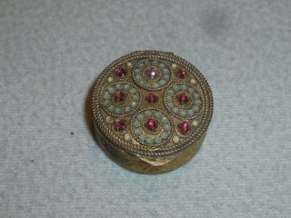 Vintage Mosaic Jeweled France Pill Box Snuff Pendant Trinket