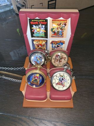 Vtg Disney Pocket Watches With Movie Theater Holder Mickey Mouse
