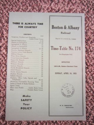 Boston & Albany Railroad Employee Timetable No.  174,  1955,  B&a,  Nyc,  Ett