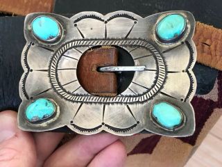 Great Signed Navajo Indian Sterling Silver & Turquoise Old Pawn Concho Belt 2