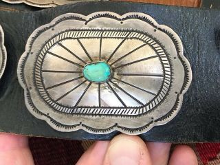 Great Signed Navajo Indian Sterling Silver & Turquoise Old Pawn Concho Belt 4