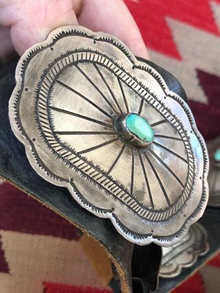 Great Signed Navajo Indian Sterling Silver & Turquoise Old Pawn Concho Belt 7