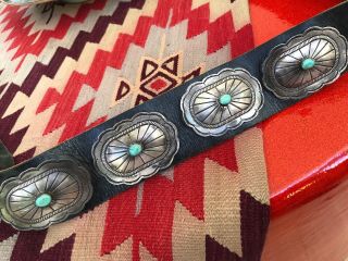 Great Signed Navajo Indian Sterling Silver & Turquoise Old Pawn Concho Belt 9