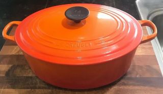 Vintage Le Creuset Oval Dutch Oven 29 Flame Red Orange Enameled Cast Iron 5 Qt