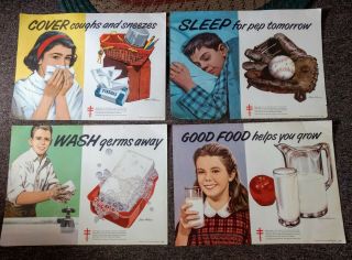 Four 1960s Anti - Tuberculosis Christmas Seals Litho Poster Signs