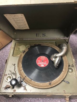 Vintage World War 2 Army Wind - Up Phonograph